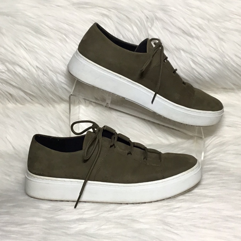 Eileen Fisher Prescot Tumbled Nubuck Platform Sneakers, Olive, 9.5M